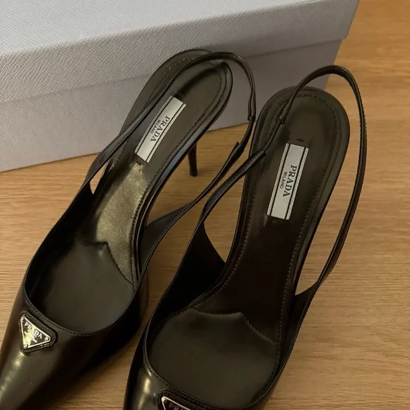 Prada Black Leather Slingback Stiletto Heels Size 40 - Picture 5 of 10
